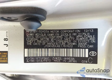 2014 Toyota Prius Two из США, поврежденный, VIN JTDKN3DU6E1767622